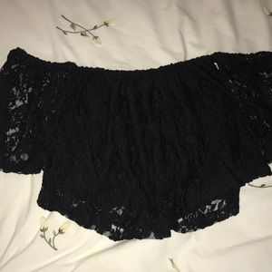 Black lace cropped off the shoulder top